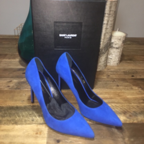 New YSL Saint Laurent Paris Blue Suede Pumps - Picture 2 of 8